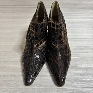 Carole Little Brown Croc Embossed Brazil Leather Kitten Heel Pumps US 8.5M